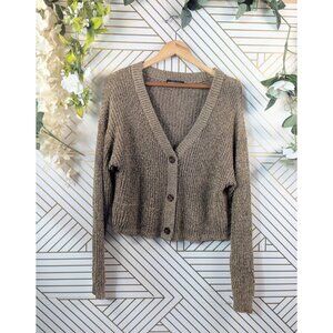 American Apparel Cardigan Sweater Gold METALLIC Glitter Oversized USA ONE SIZE